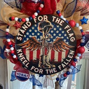 Patriotic Wreath with Stand for the Flag Sign